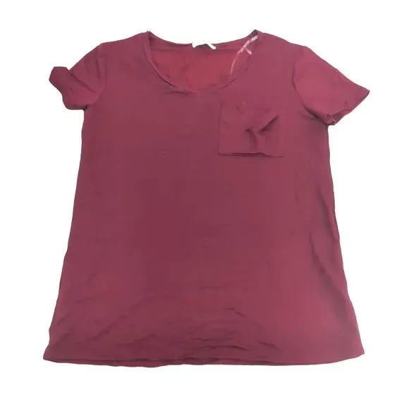 NWT GeeGee Rayon Blend Maroon T-Shirt Womens S Pocket V-Neck - Picture 2 of 7